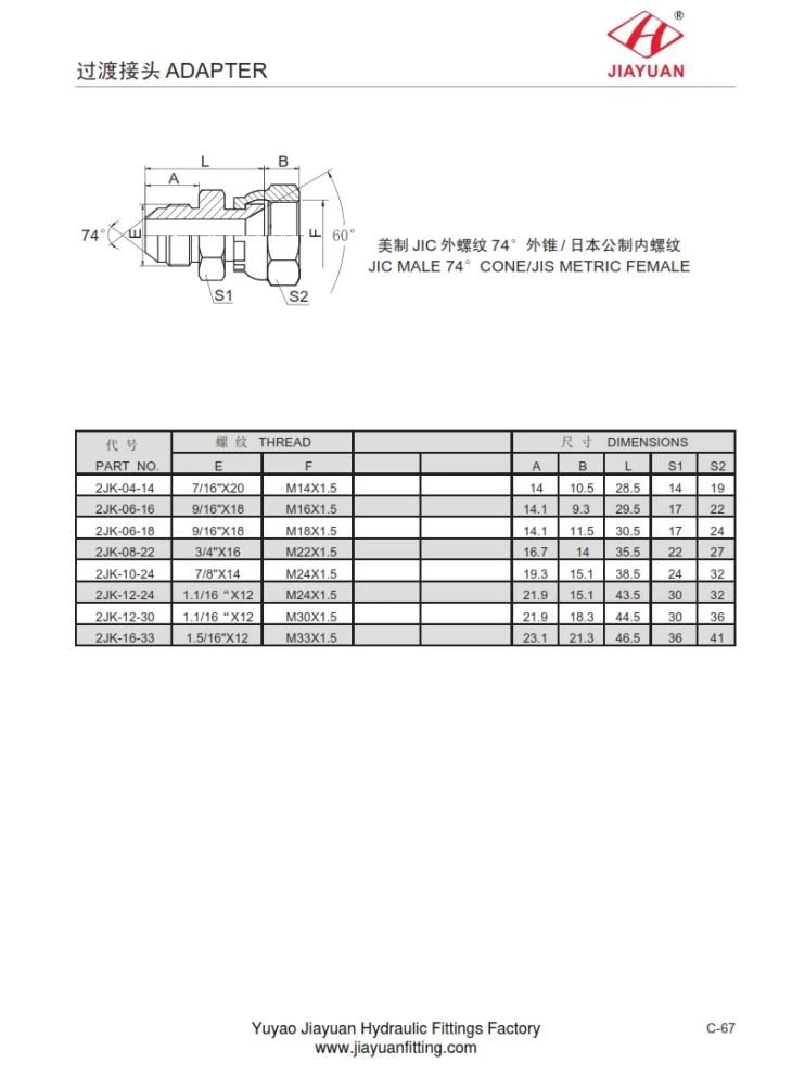 JIC Αρσενικό JIS Komatsu Περιστρεφόμενο